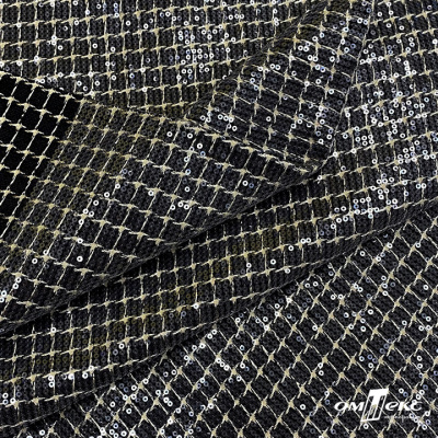 Ткань костюмная с пайетками, 100%полиэстр, 460+/-10 гр/м2, 150см #309 - цв. чёрный - купить в Южно-Сахалинске. Цена 1 203.93 руб.