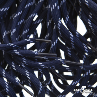 Шнурки #107-19, круглые 130 см, двухцветные цв.тём.синий/белый - купить в Южно-Сахалинске. Цена: 22.14 руб.