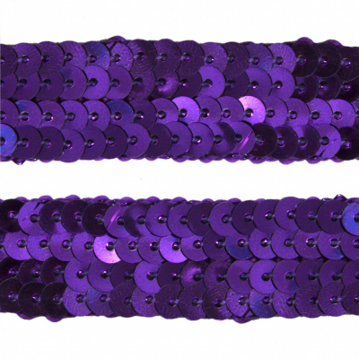 Тесьма с пайетками 12, шир. 20 мм/уп. 25+/-1 м, цвет фиолет - купить в Южно-Сахалинске. Цена: 778.19 руб.