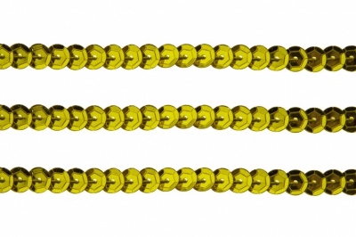 Пайетки "ОмТекс" на нитях, SILVER-BASE, 6 мм С / упак.73+/-1м, цв. 7 - св.золото - купить в Южно-Сахалинске. Цена: 468.37 руб.