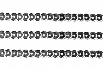 Пайетки "ОмТекс" на нитях, SILVER-BASE, 6 мм С / упак.73+/-1м, цв. 1 - серебро - купить в Южно-Сахалинске. Цена: 468.37 руб.