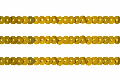 Пайетки "ОмТекс" на нитях, SILVER SHINING, 6 мм F / упак.91+/-1м, цв. 48 - золото - купить в Южно-Сахалинске. Цена: 356.19 руб.