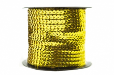Пайетки "ОмТекс" на нитях, SILVER-BASE, 6 мм С / упак.73+/-1м, цв. А-1 - т.золото - купить в Южно-Сахалинске. Цена: 468.37 руб.