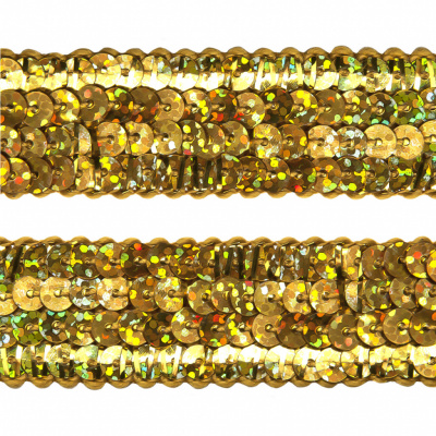 Тесьма с пайетками D16, шир. 20 мм/уп. 25+/-1 м, цвет золото - купить в Южно-Сахалинске. Цена: 778.19 руб.